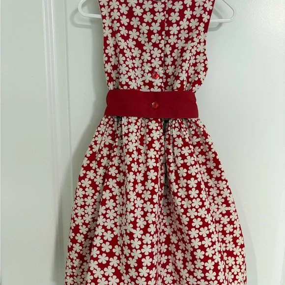 Floral Red and White Sleeveless Girls Party Dress - Picture 3 of 5